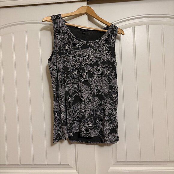 J. Jill Wearever Collection Floral Print Tank Medium Black Rayon Spandex Blend - Picture 1 of 3